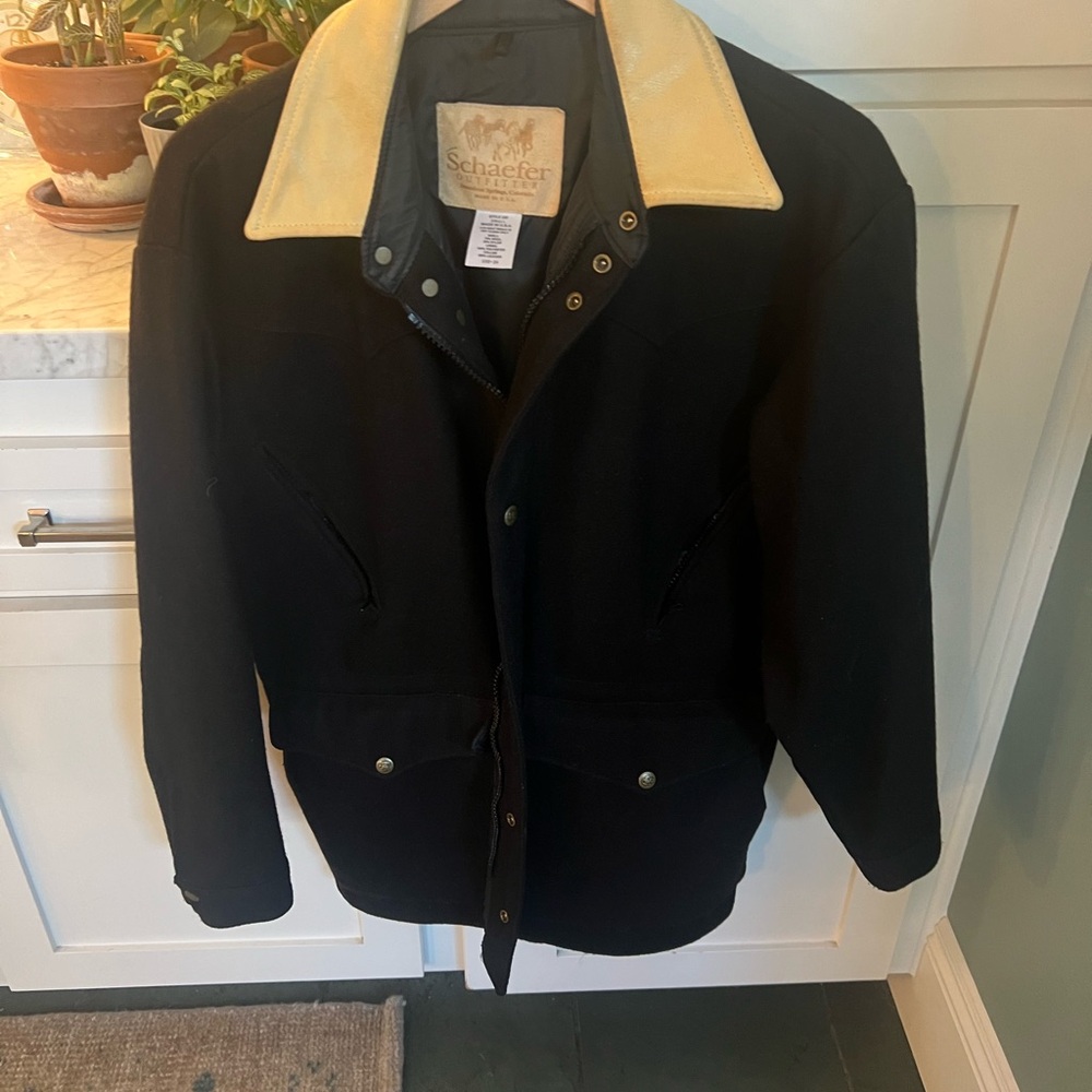Handsome Schaefer Wool Cattle Ranch Work Chore Coat W Leather Trim Small - Picture 8 of 9
